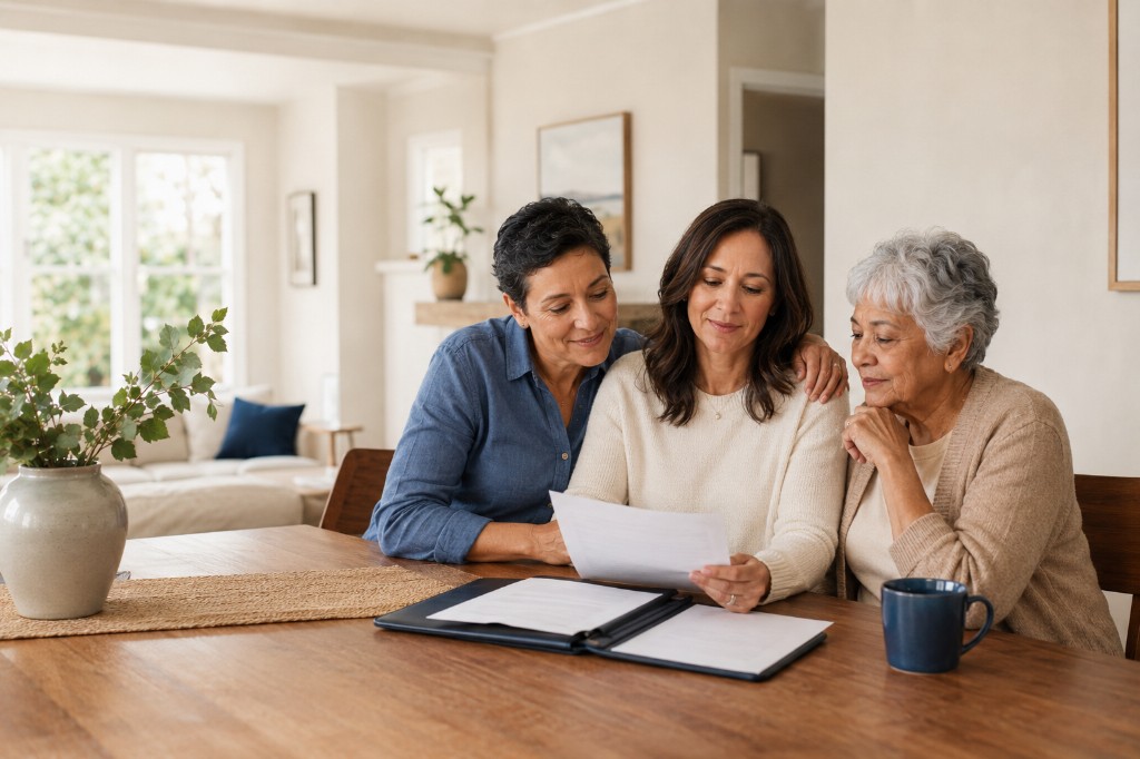 Family reviewing estate planning documents together